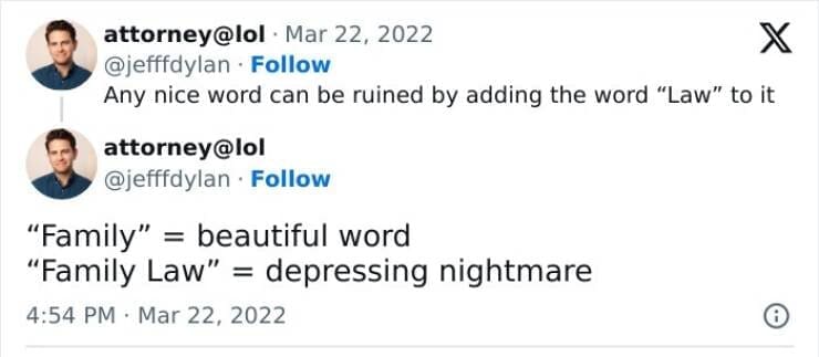 Lawyer memes "Family" = beautiful word "Family Law" = depressing nightmare