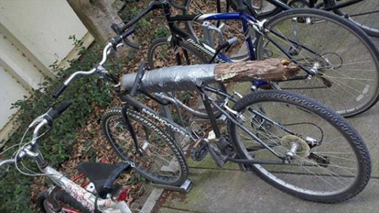 Redneck Engineering bike with log for seat