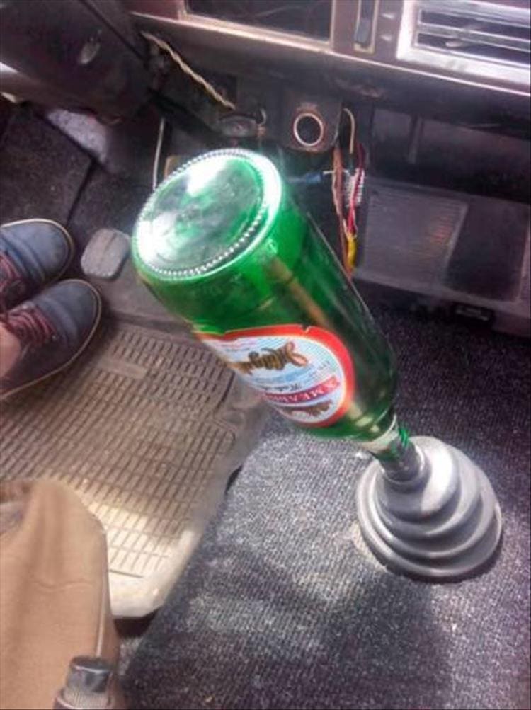 Redneck Engineering beer bottle gear shift