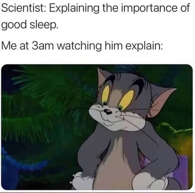 Sleep memes Scientist: Explaining the importance of good sleep. Me at 3am watching him explain: