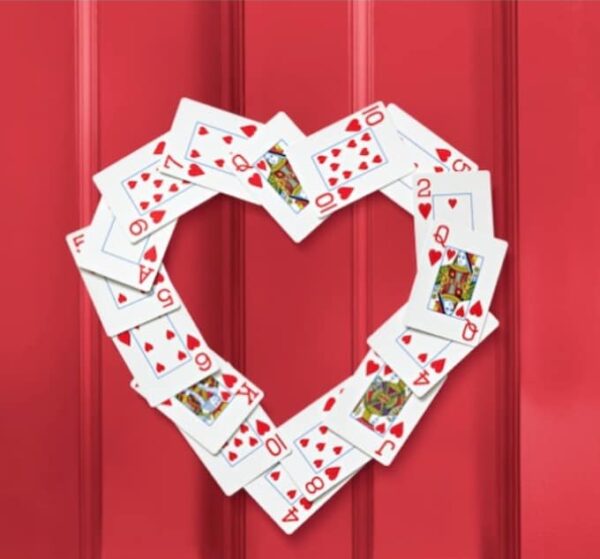 valentine crafts, valentines crafts, playing card heart wreath