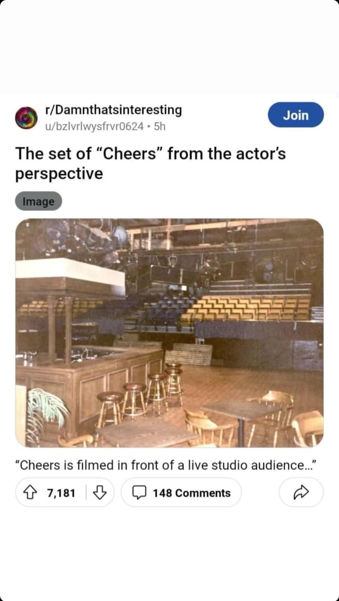 The set of "Cheers" from the actor's perspective