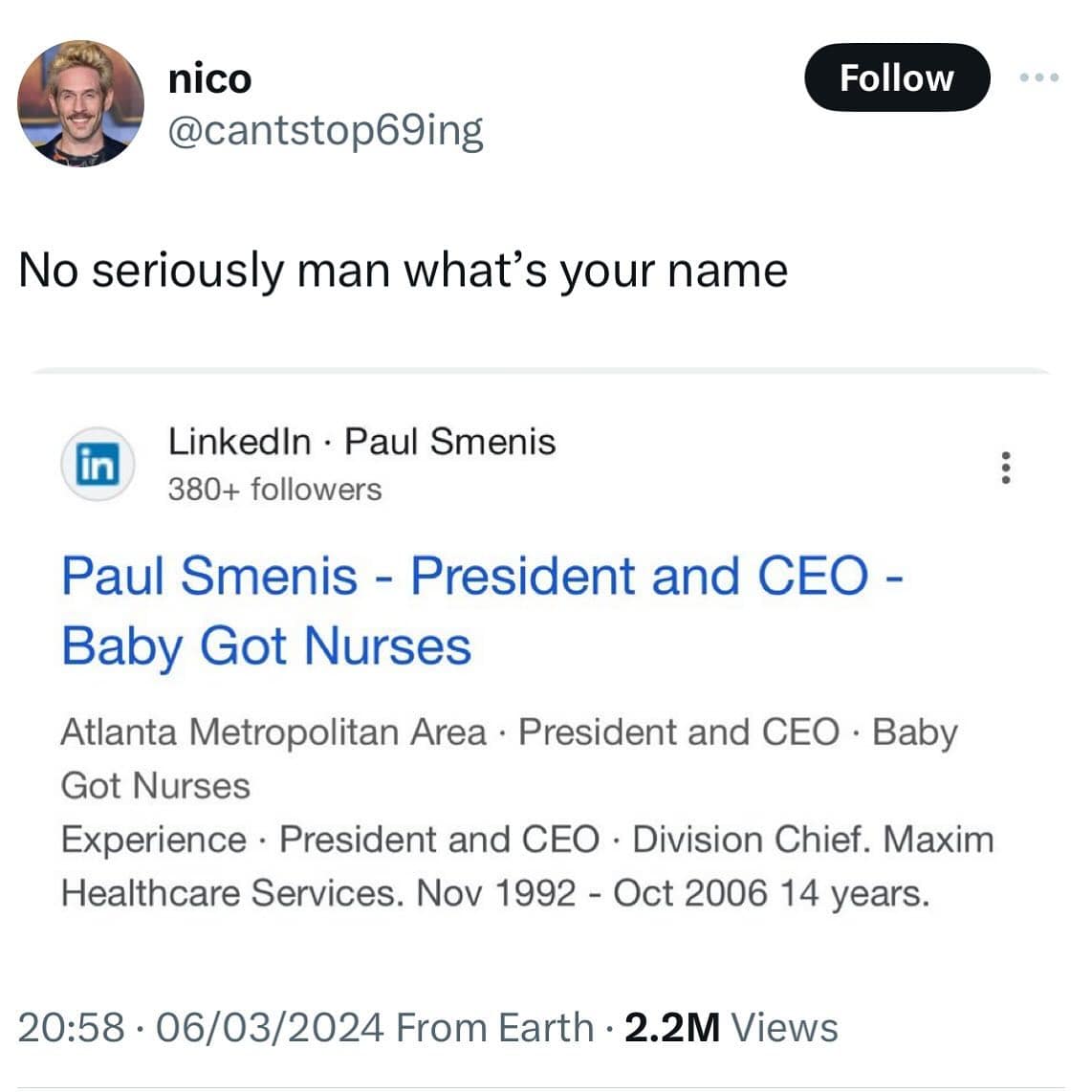 Paul Smenis - President and CEO - Baby Got Nurses