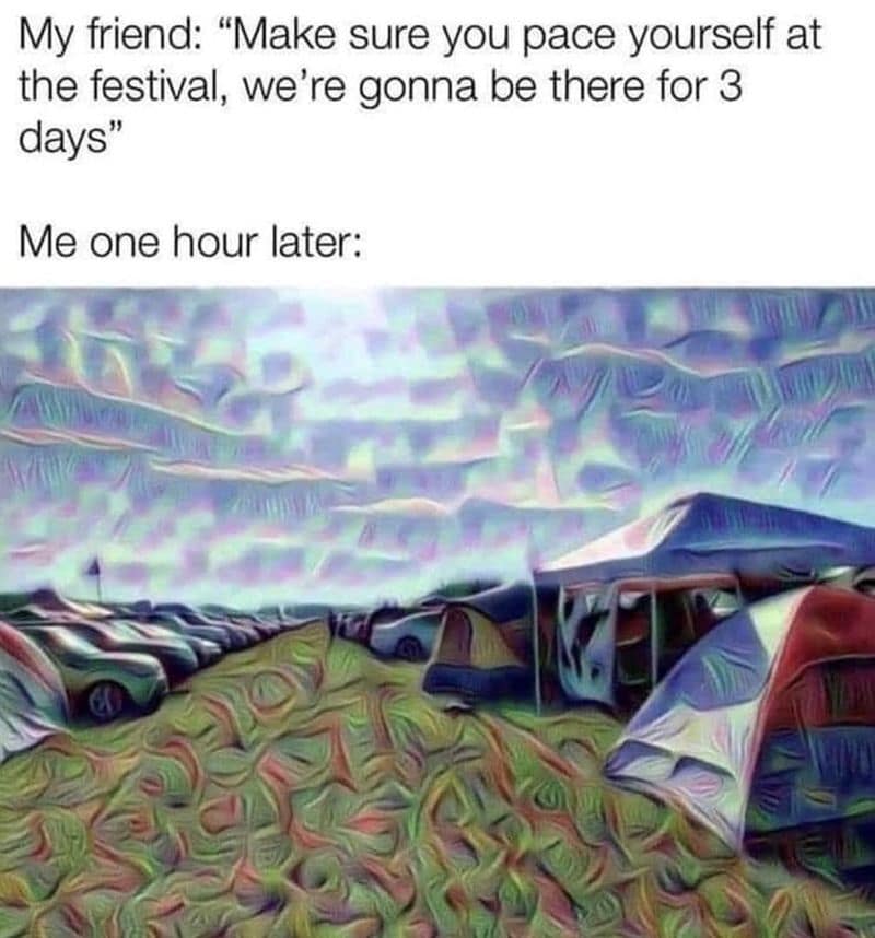My friend: "Make sure you pace yourself at the festival, we're gonna be there for 3 days" Me one hour later: