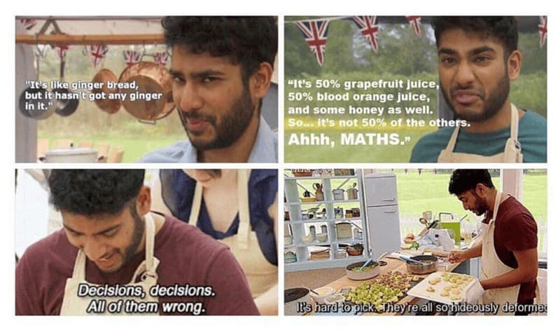 "It's like ginger bread, but it hasn't got any ginger in it." "It's 50% grapefruit juice, 50% blood orange juice, and some honey as well. So. It's not 50% of the others.