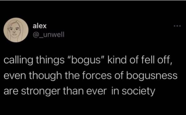 calling things "bogus" kind of fell off, even though the forces of bogusness are stronger than ever in society