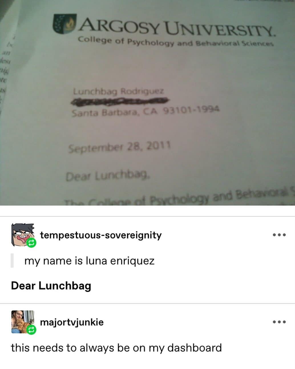 my name is luna enriquez Dear Lunchbag