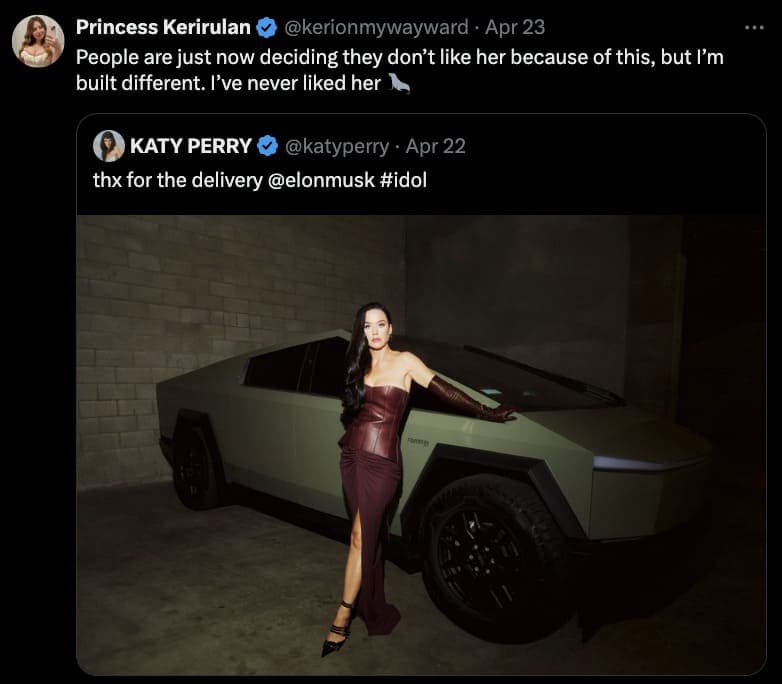 Katy Perry cybertruck memes, katy perry cybertruck, katy perry cybertruck tweet, Celebrity Memes, Cybertruck Memes, Tesla Cybertruck humor, Elon Musk truck jokes, Tesla memes