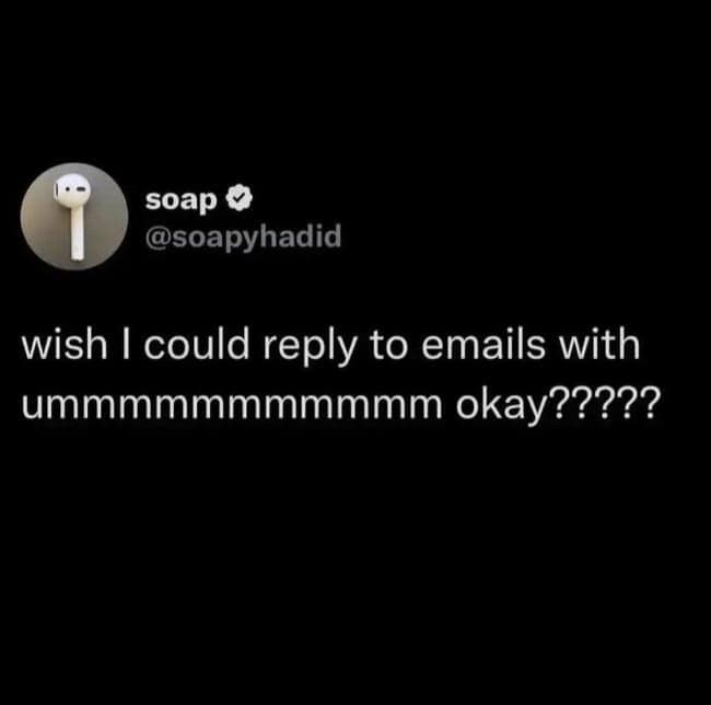 wish I could reply to emails with ummmmmmmmmmm okay?????