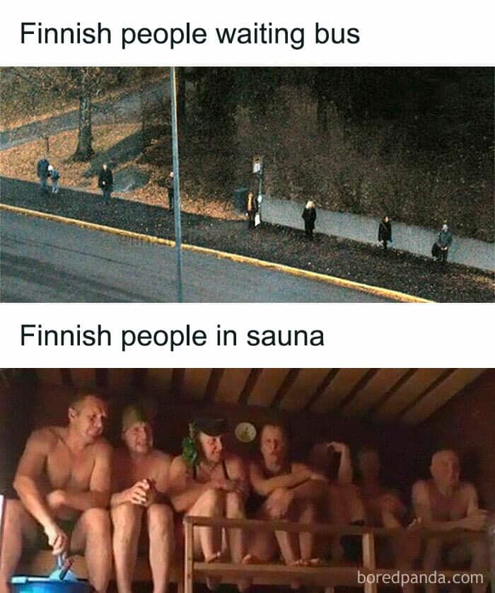 Finnish people waiting bus Finnish people in sauna