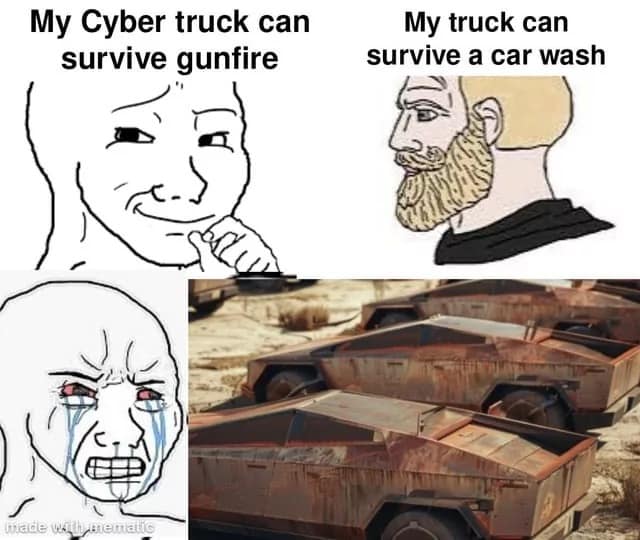 cybertruck memes, cybertruck fails, tesla cybertruck, tesly cybertruck memes, tesla cybertruck fails, tesla memes, Elon Musk memes, Tesla jokes, cybertruck glitches, cybertruck malfunctions