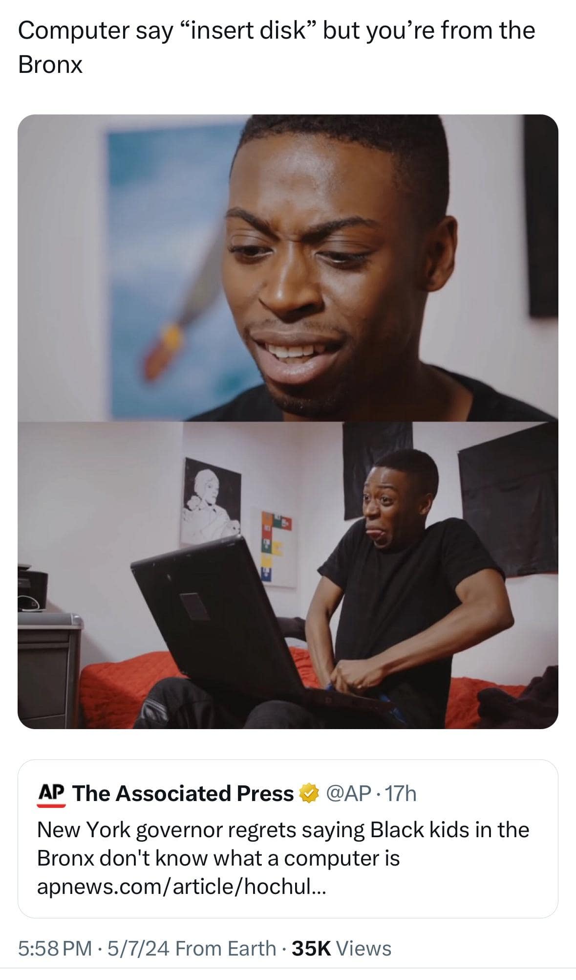 funny memes. Computer say "insert disk" but you're from the Bronx