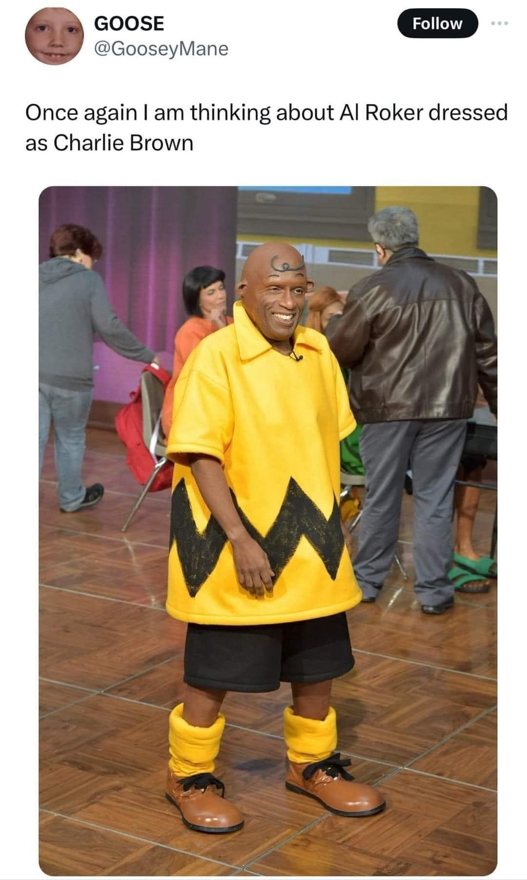funny memes. Once again I am thinking about Al Roker dressed as Charlie Brown