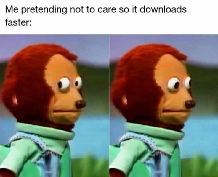 it memes. Me pretending not to care so it downloads faster: