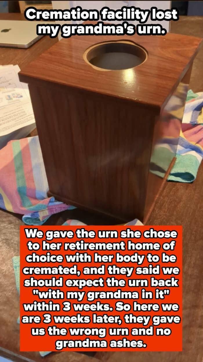 Cremation facility lost my grandma's urn.