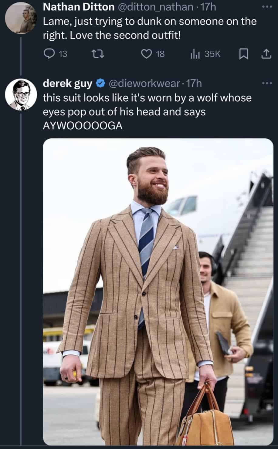 Lame, just trying to dunk on someone on the right. Love the second outfit!