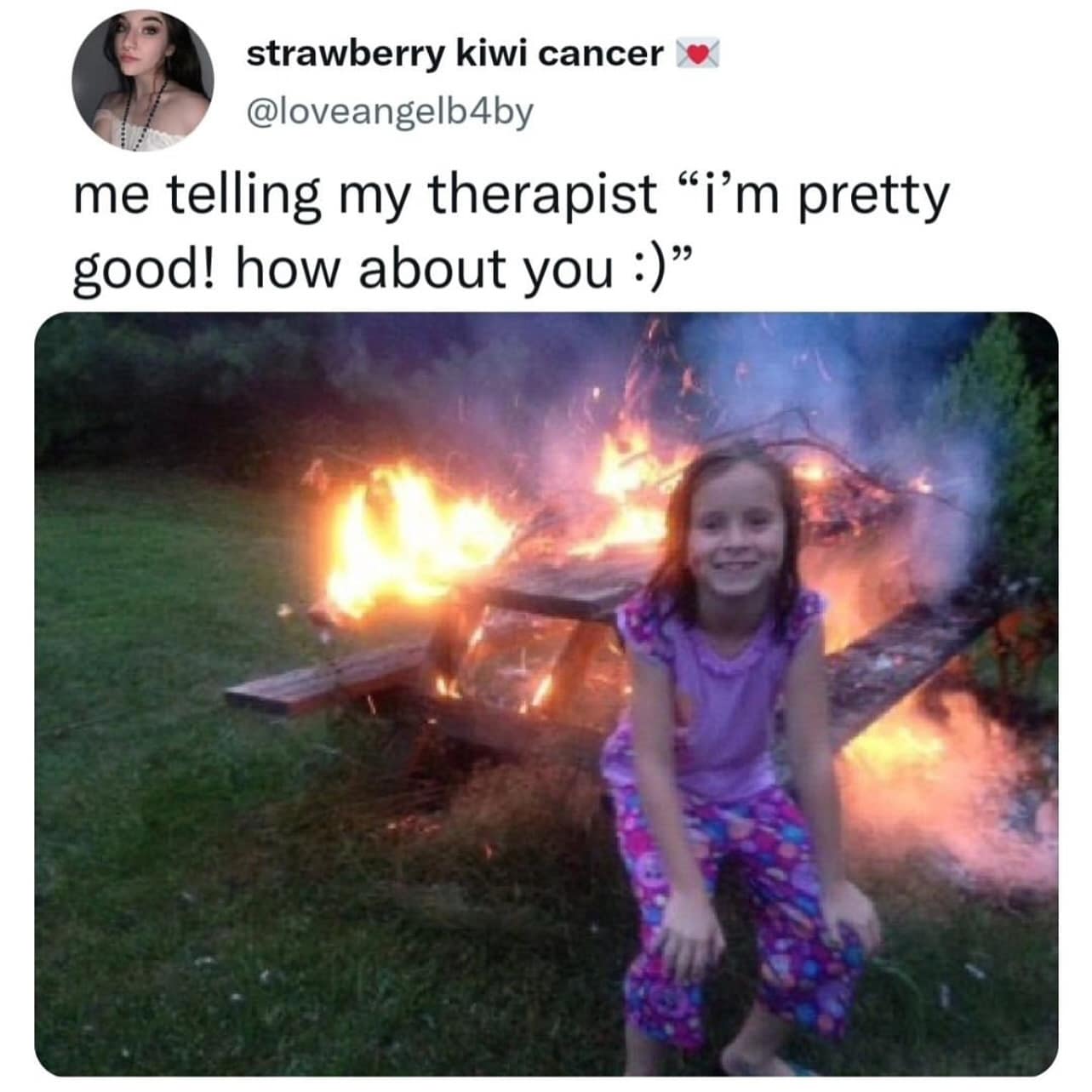 funny pics. me telling my therapist "i'm pretty good! how about you