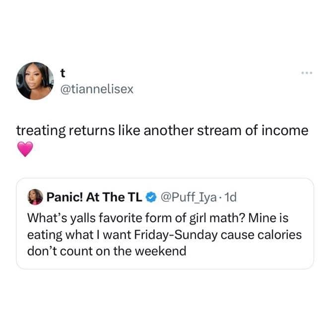 girly memes. treating returns like another stream of income