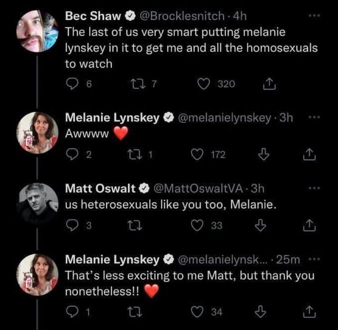 The last of us very smart putting melanie lynskey in it to get me and all the homosexuals to watch