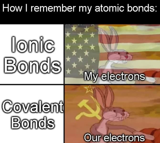 smart memes. How I remember my atomic bonds: lonic Bonds Covalent Bonds My electrons Our electrons