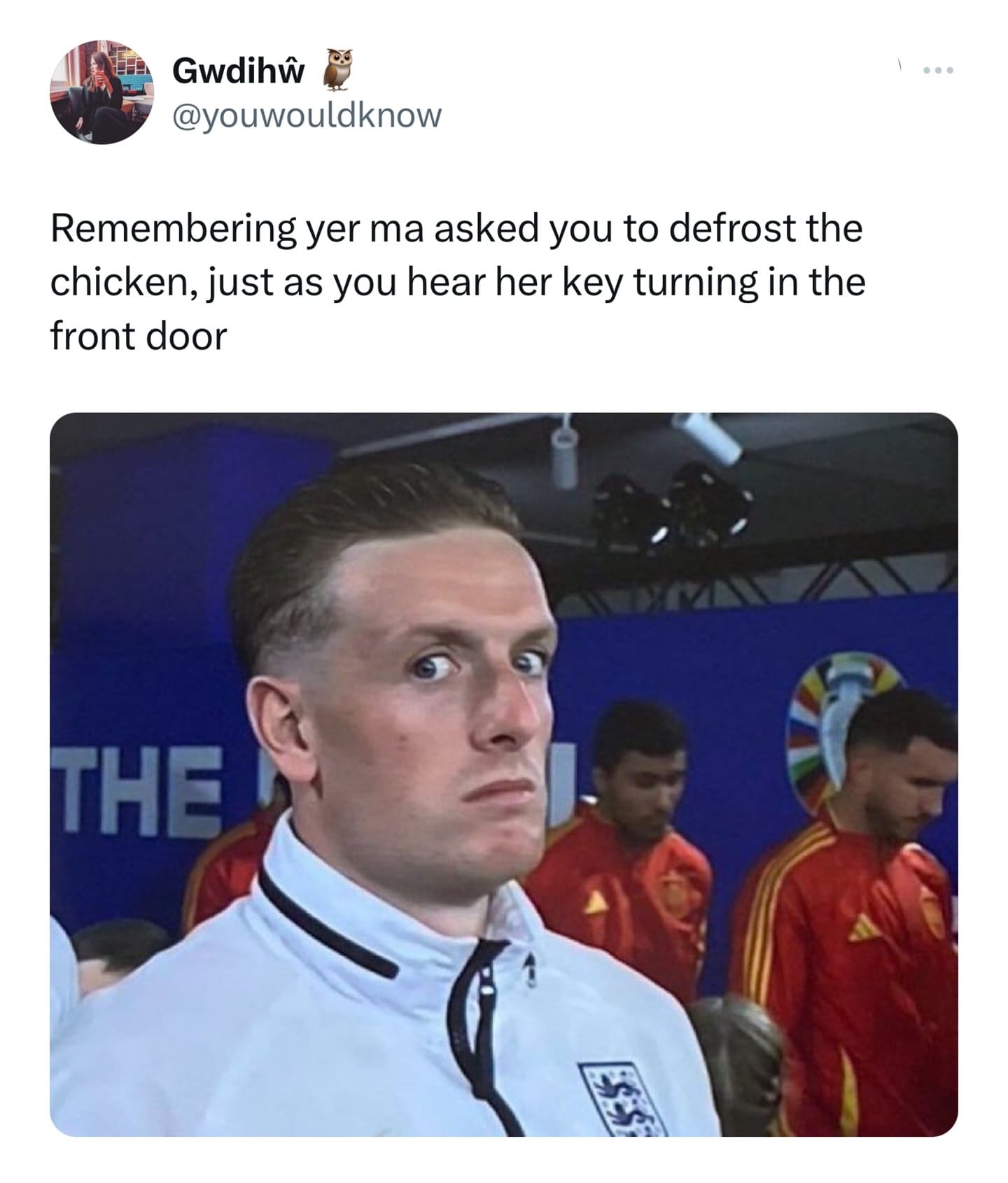 funny memes. Remembering yer ma asked you to defrost the chicken, just as you hear her key turning in the front door