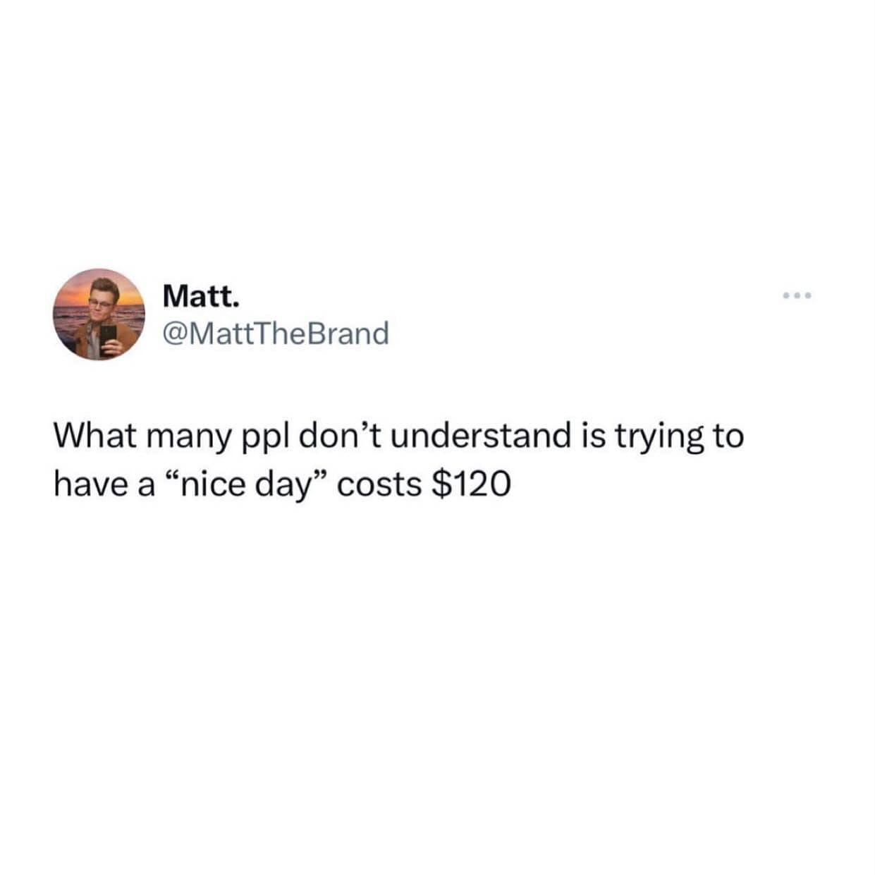 funny memes. What many ppl don't understand is trying to have a "nice day" costs $120