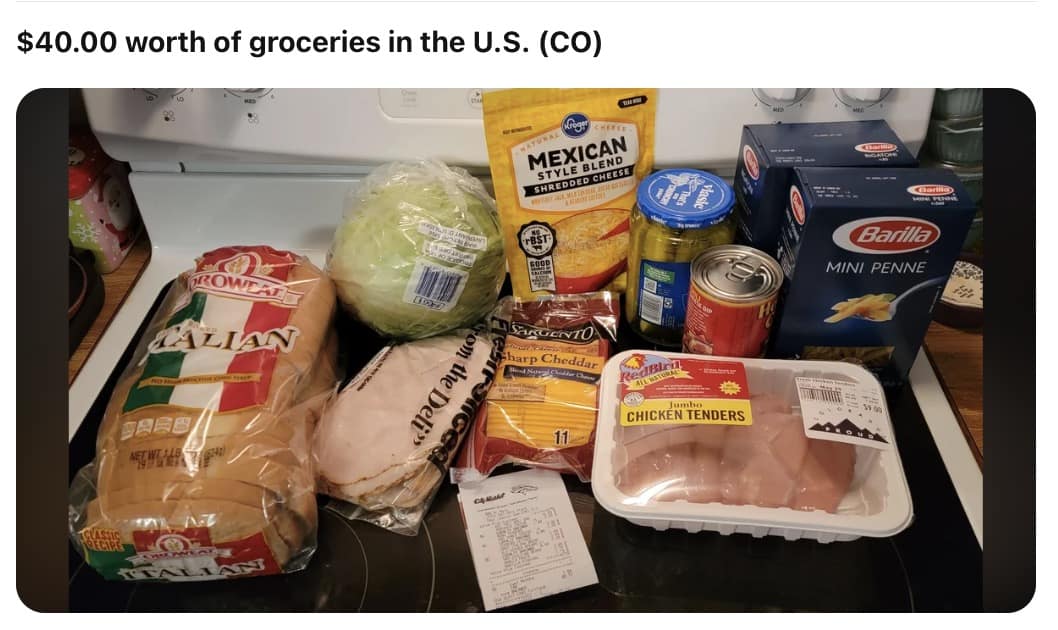 $40.00 worth of groceries in the U.S.