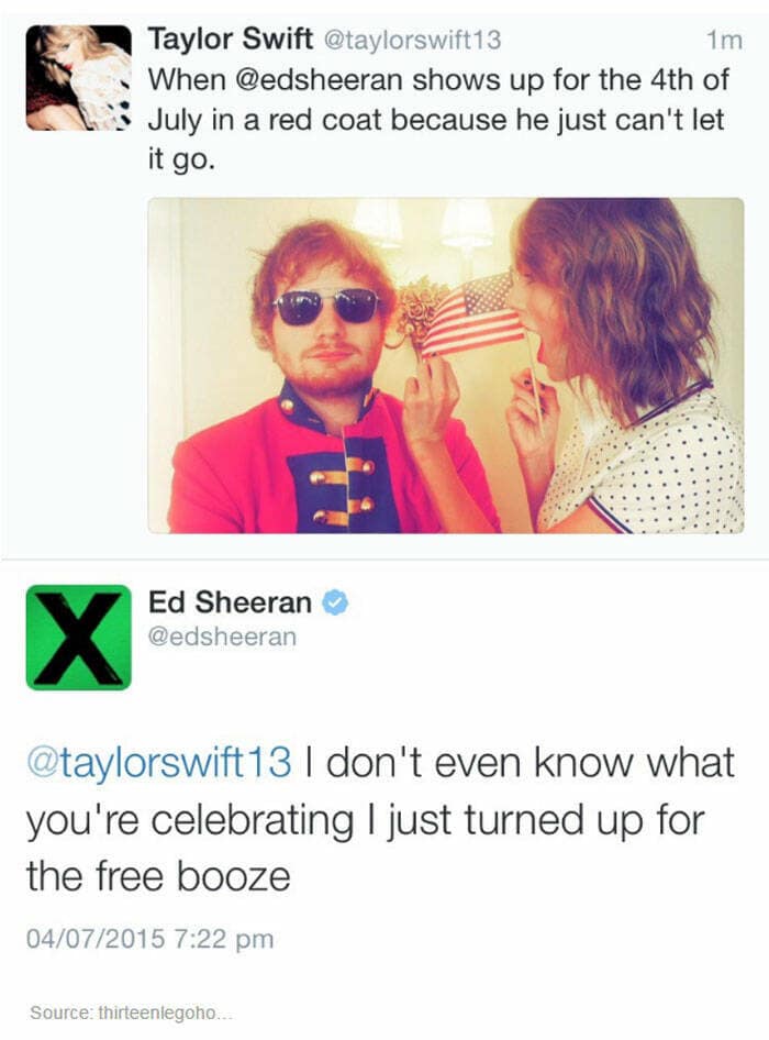 When @edsheeran shows up for the 4th of July in a red coat because he just can't let it go.