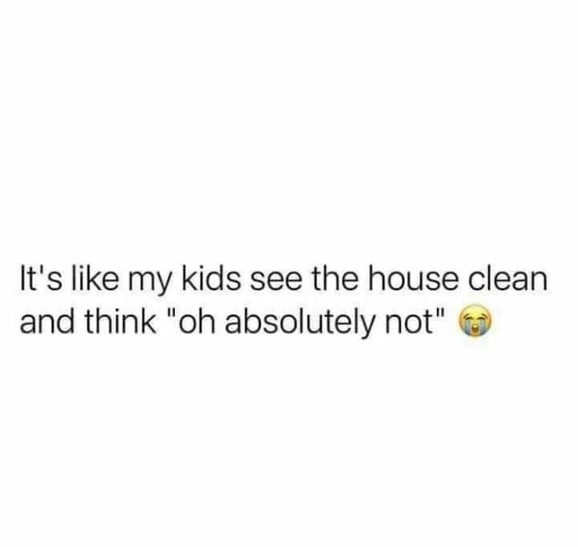 toddler memes. It's like my kids see the house clean and think "oh absolutely not"