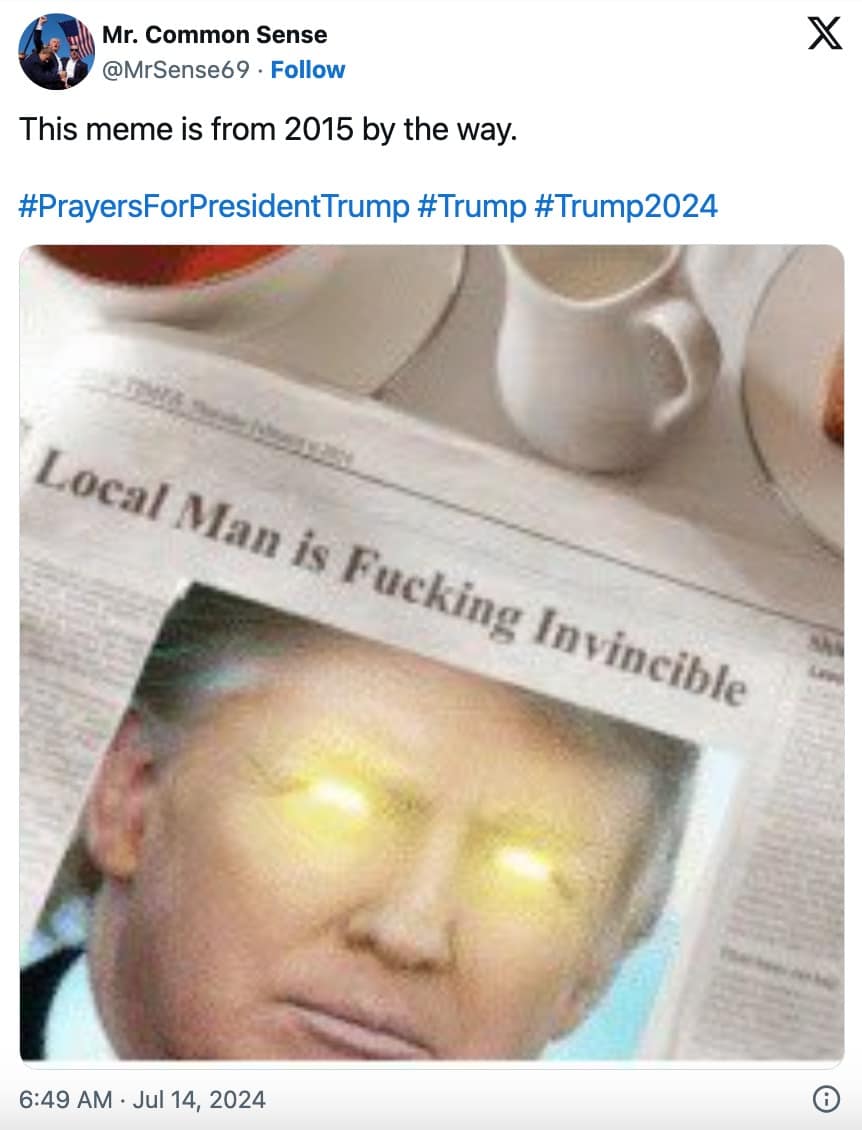 Trump assassination memes, trump assassination reactions, trump shooting reactions, Trump incident memes