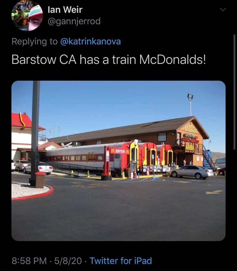Barstow CA has a train McDonalds!