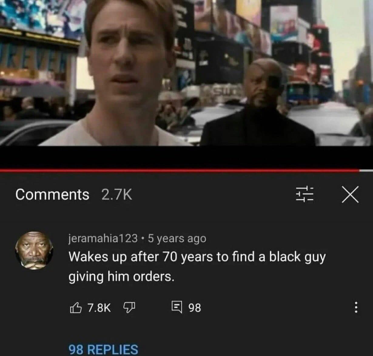 Wakes up after 70 years to find a black guy giving him orders.