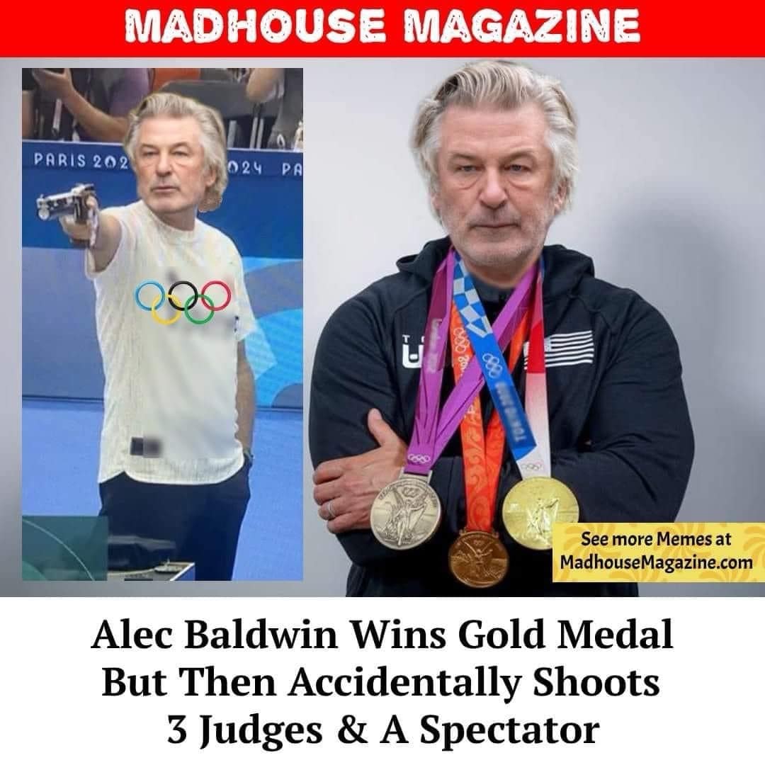 funny pics. Alec Baldwin Wins Gold Medal But Then Accidentally Shoots 3 Judges & A Spectator