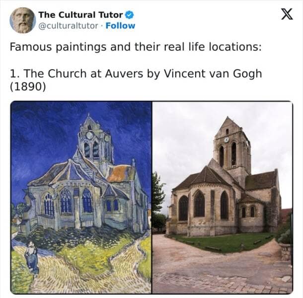 Famous paintings and their real life locations: 1. The Church at Auvers by Vincent van Gogh (1890)