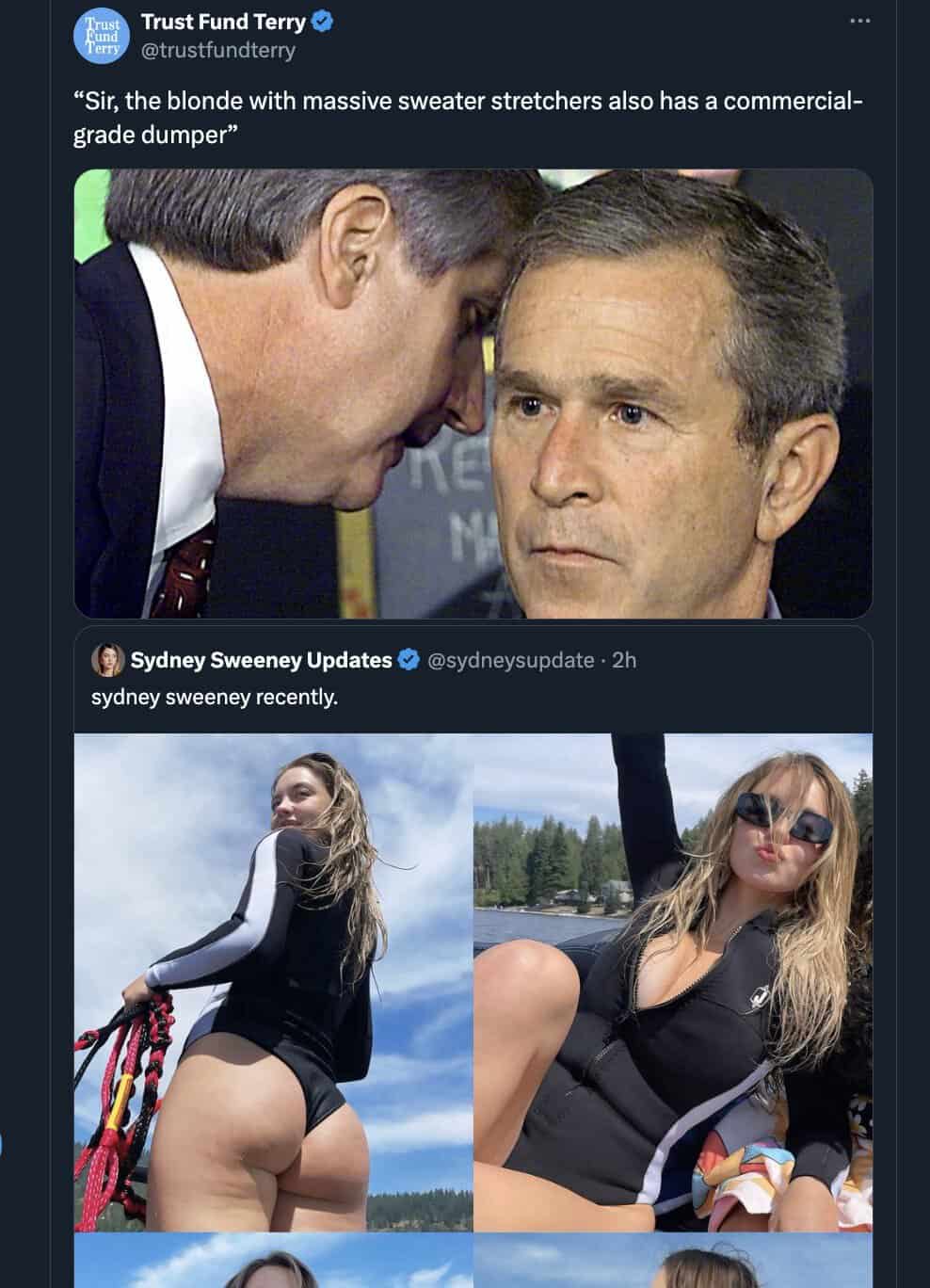 sydney sweeney thirst trap memes, sydney sweeney thirst traps, sydney sweeney trending, sydney sweeney thirst trap tweets