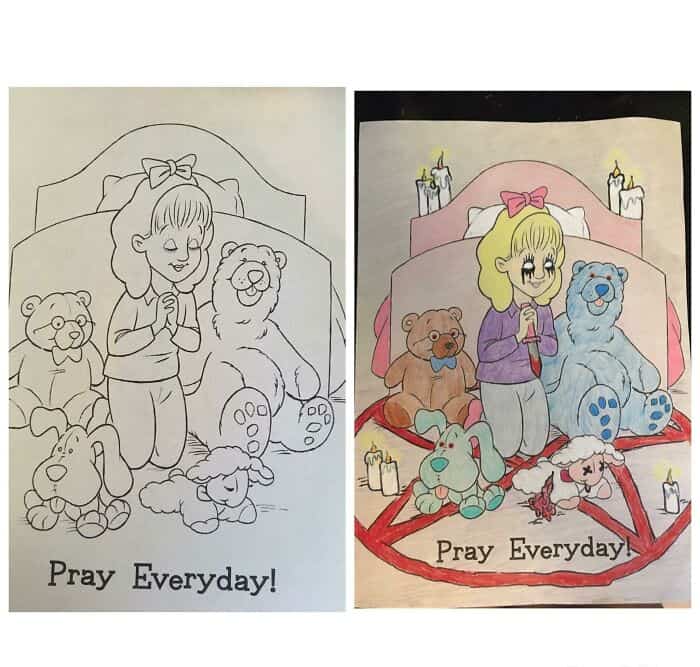 corrupted coloring books, adult coloring book humor, dark humor coloring books, funny coloring book edits