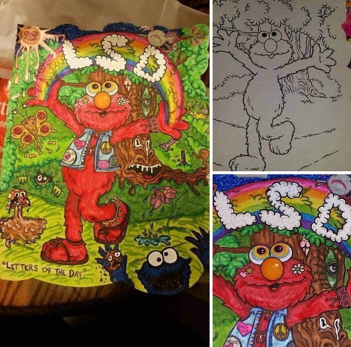 corrupted coloring books, adult coloring book humor, dark humor coloring books, funny coloring book edits