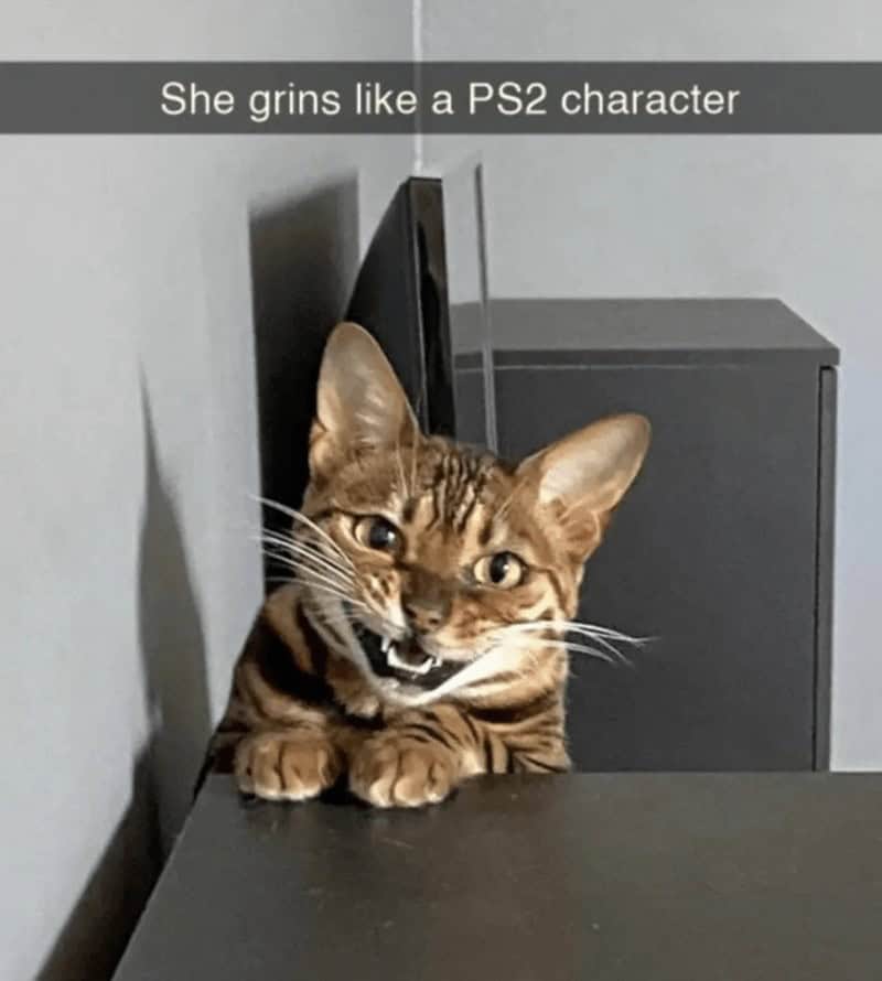 She grins like a PS2 character