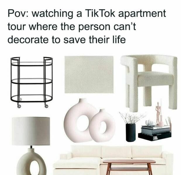 Pov: watching a TikTok apartment tour where the person can't decorate to save their life