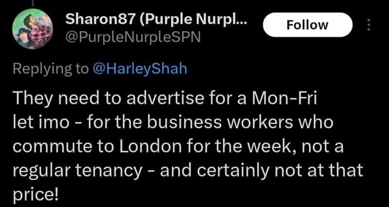 They need to advertise for a Mon-Fri let imo - for the business workers who commute to London for the week, not a regular tenancy - and certainly not at that price!