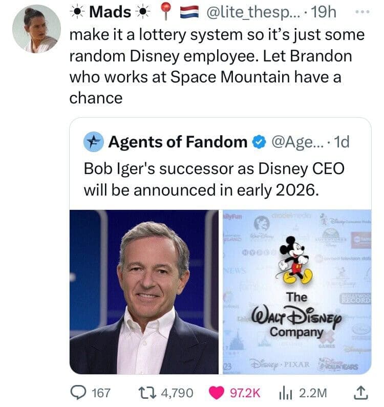 make it a lottery system so it's just some random Disney employee. Let Brandon who works at Space Mountain have a chance