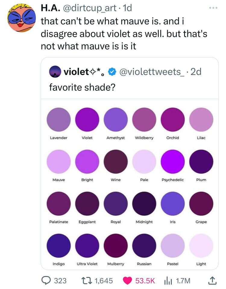 that can't be what mauve is. and i disagree about violet as well. but that's not what mauve is is it
