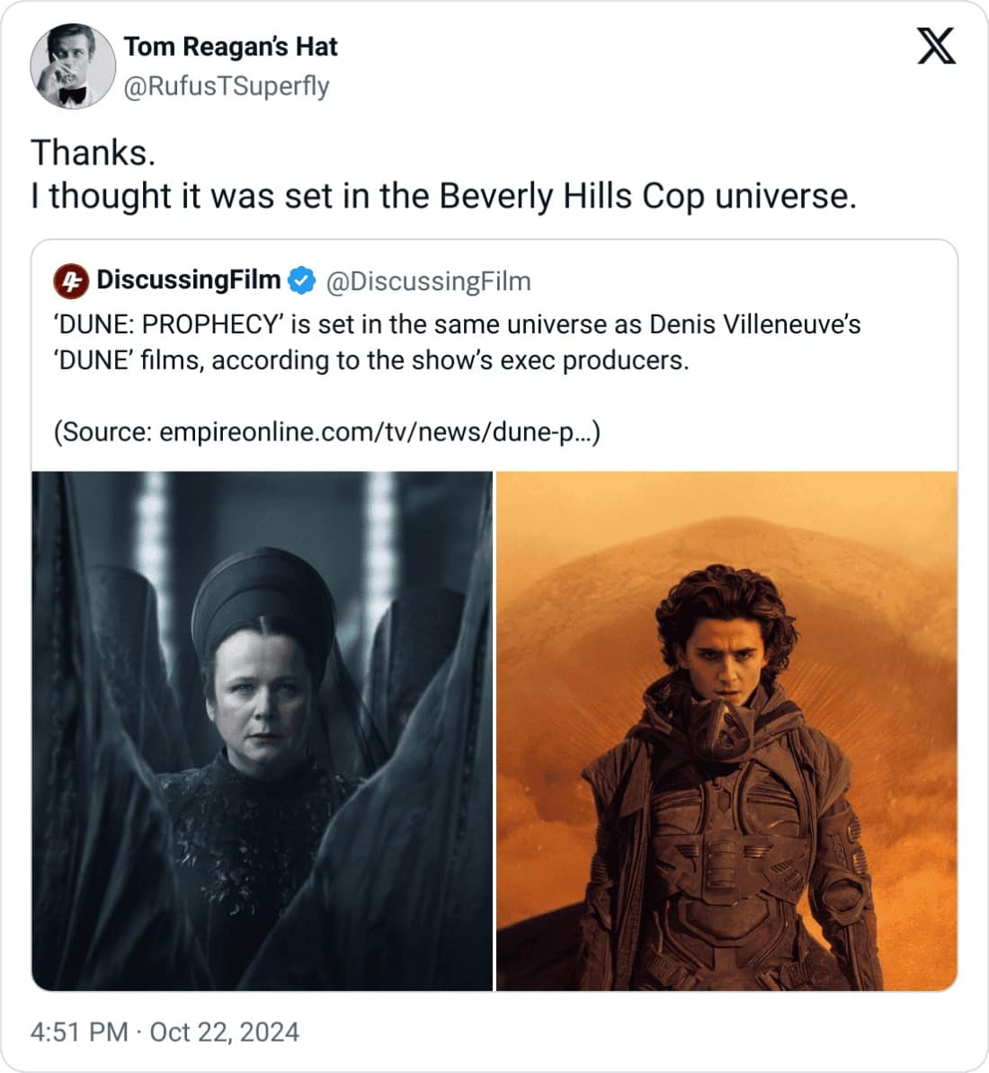 Thanks. I thought it was set in the Beverly Hills Cop universe.