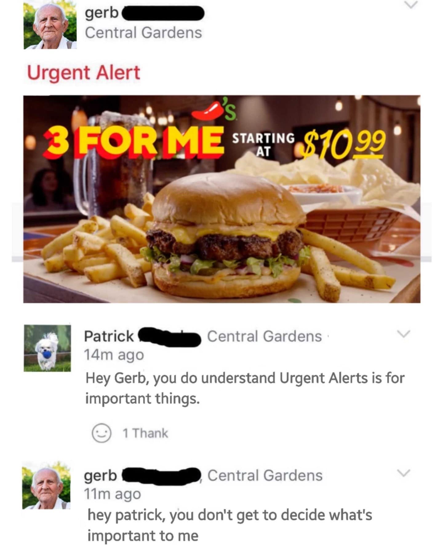 Hey Gerb, you do understand Urgent Alerts is for important things.