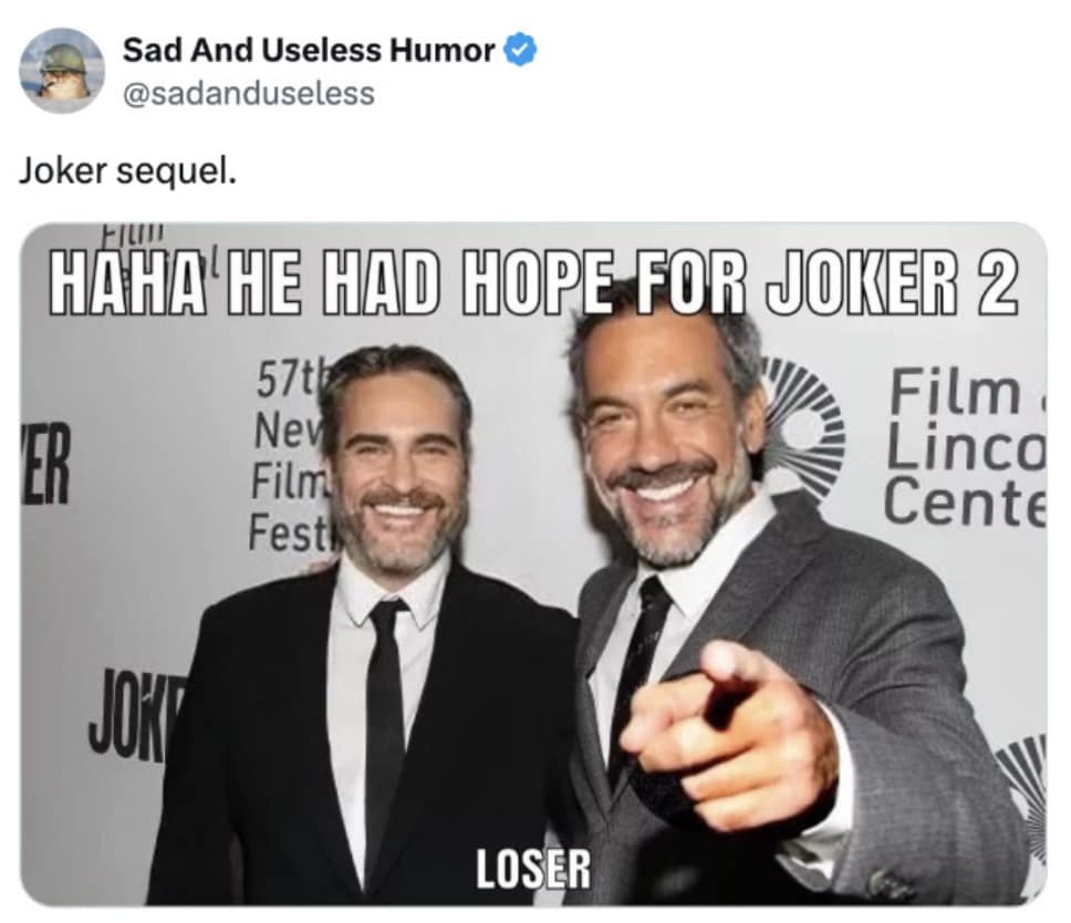 Joker 2 memes, joker 2 reactions, Joker memes, Joker sequel memes, movie roast memes, musical memes, bad movie memes, film satire, movie sequel humor, film criticism memes