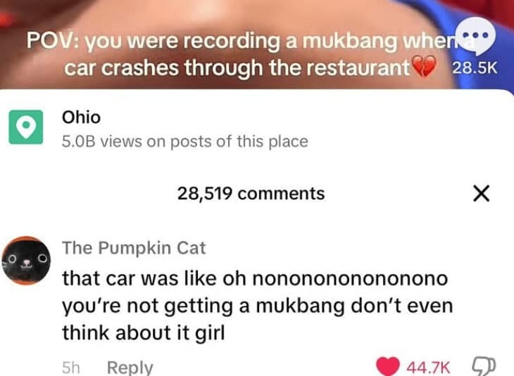 that car was like oh nononononononono you're not getting a mukbang don't even think about it girl