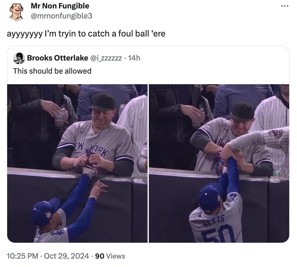 yankees fan interference memes, bronx bedlam, Yankees viral moment memes, Yankees fan chaos memes, Yankees outfield interference memes, World Series fan interference memes, MLB fan interference memes, baseball fan interference memes, World Series viral memes