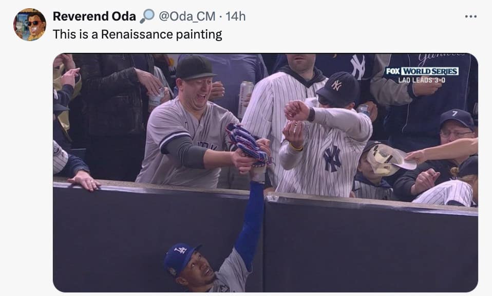 yankees fan interference memes, bronx bedlam, Yankees viral moment memes, Yankees fan chaos memes, Yankees outfield interference memes, World Series fan interference memes, MLB fan interference memes, baseball fan interference memes, World Series viral memes