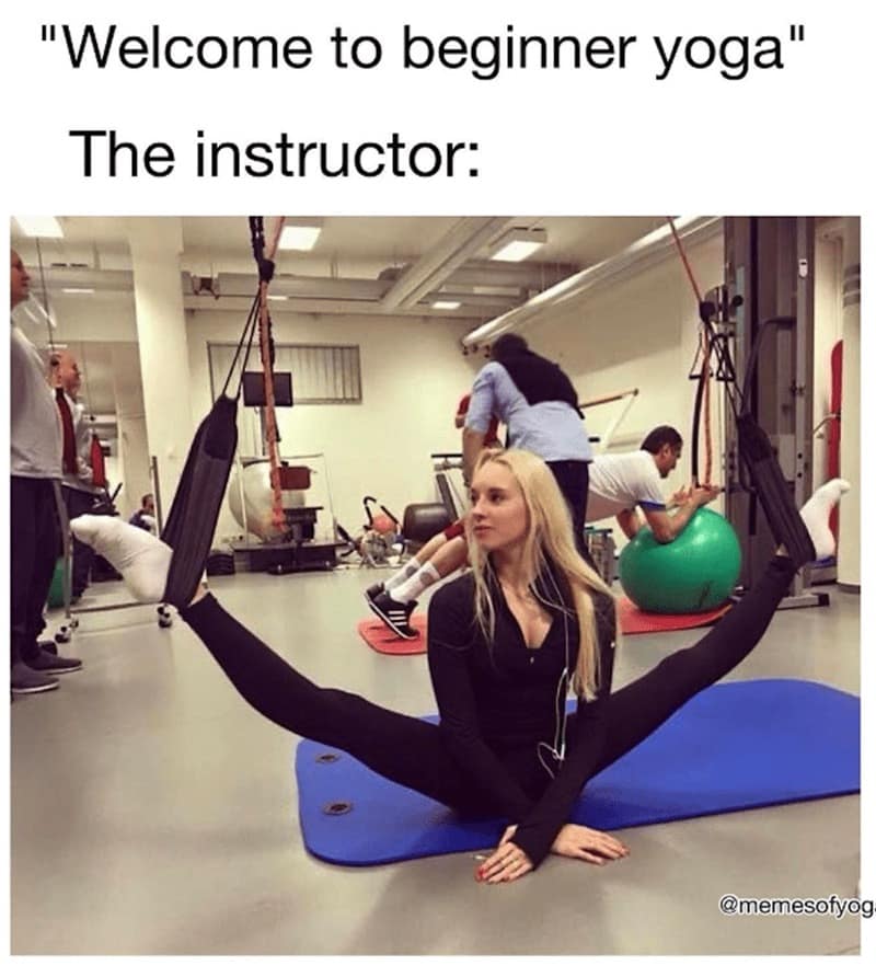 yoga memes, funny yoga, yoga humor, yoga jokes, yoga class fails, meditation humor, fitness jokes