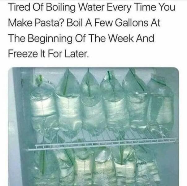 Tired Of Boiling Water Every Time You Make Pasta? Boil A Few Gallons At The Beginning Of The Week And Freeze It For Later.